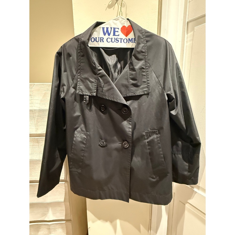 Siena Womens Black Double Breasted Short Trench Coat Jacket Size Medium - Picture 3 of 6